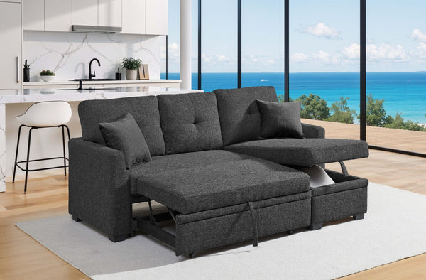 English Elm 76.5" Chenille Tufted Sectional Sleeper Sofa with Reversible Chaise and Hidden Storage B2748S00004