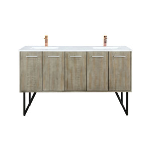 English Elm Rustic Acacia Double Bath Vanity 60" W X 20" D With White Quartz Top & Elegant Rose Gold Faucet Set B2731P259632-GIGA