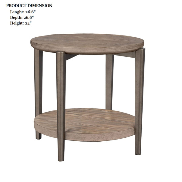 English Elm Round Round End Table with Metal Legs and Open Shelf, Modern Circular Accent Table, Durable Design Natural 30 L x 29 W x 8 H B2741P395330