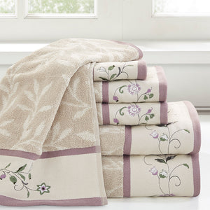 JLA Home Madison Park - Embroidered Cotton Jacquard Towel Set — 6-Piece Spa-Inspired Soft, Absorbent, OEKO-TEX Certified Luxury Purple MP73-7906