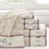 Madison Park Serene Traditional Embroidered Cotton Jacquard 6 Piece Towel Set MP73-7906 Purple