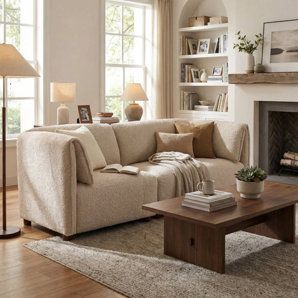 English Elm Aura Boucle Modular Sectional Sofa Low Profile 2 Seat Contemporary Living Room N773P386676S