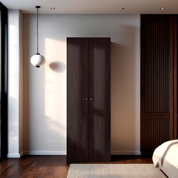 English Elm Armoire, Three-Door Engineered Wood Wardrobe in Walnut and Black Wengue with 3 Shelves for Organized Storage Multi 71.62 L x 20.08 W x 5.12 H B097P369452