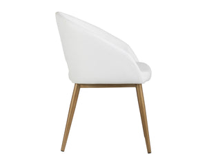Sunpan Thatcher Dining Armchair – Stylish Compact Design with Faux Leather Upholstery and Steel Frame Champagne Gold / Snow