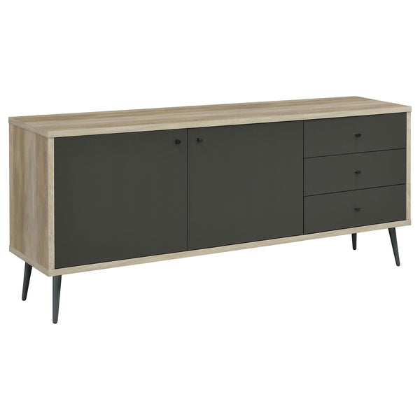 English Elm Greta Scandinavian 2-Door Accent Cabinet in Distressed Pine with Gray Legs, Drawers & Adjustable Shelves B062P358335