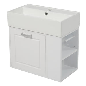 English Elm Christopher Knight Home® - 21.8" Wall-Mounted Bathroom Vanity with Ceramic Sink, Soft-Close Drawer, Adjustable Shelves & Tissue Holder White N759P292550K