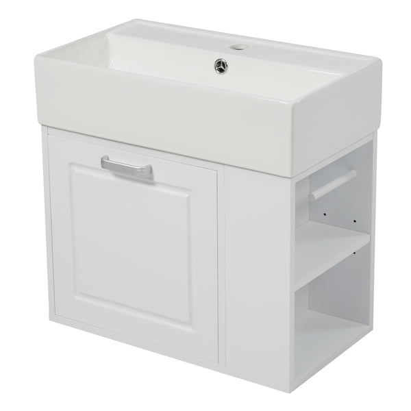 English Elm Christopher Knight Home® - 21.8" Wall-Mounted Bathroom Vanity with Ceramic Sink, Soft-Close Drawer, Adjustable Shelves & Tissue Holder White N759P292550K