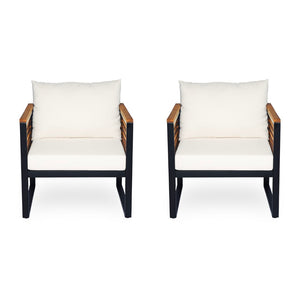 English Elm Outdoor Acacia Wood Arm Iron Pipe Patio Chair Set with Cushioned High Back N757S238856B