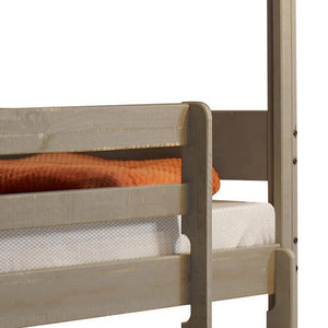 English Elm Rustic Solid Pine Twin-Over-Twin Bunk Bed in Grey with Built-In Right Ladder, 13-Slat Support System B062S00466