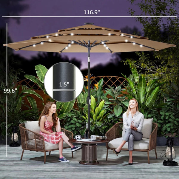 English Elm Garden Cantilever Patio Umbrella with Solar Led Lights and Upf30 Polyester Canopy Khaki T3971P481922
