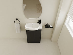 English Elm 23" Freestanding Bathroom Vanity with Ceramic Vessel Sink, Soft-Close Doors, Adjustable Shelf Storage Black Chestnut W999P206107