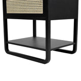 Modern Black Oak Side Table with Webbed Storage, 24.5