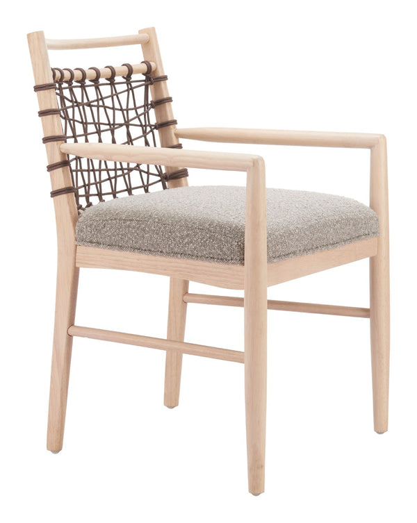 Wezly Modern Ivory Lounge Chair - Textured Fabric and Whitewashed Rubberwood for Stylish Comfort