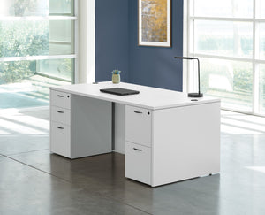OSP Home Furnishings Napa Executive Office Desk with Dual Pedestals Engineered Wood Storage for Home Workspaces 71"X35" White NAPWHT-TYP2