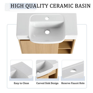 English Elm 24'' Floating Wall Mounted Bathroom Vanity with Ceramic Sink and Soft Close Cabinet Light Oak W999P426633