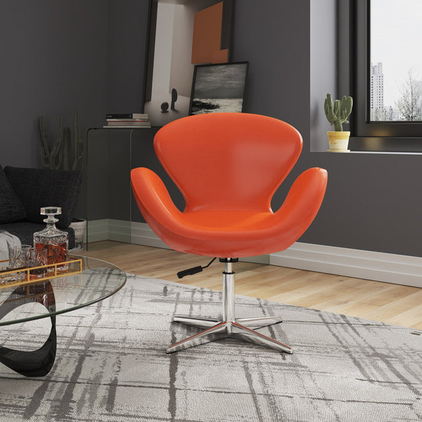 English Elm Raspberry Upholstered Swivel Lounge Chair with Polished Chrome Spider Base, Adjustable Height & Comfort Orange B365P398406