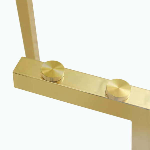 English Elm Modern Round Tempered Glass Dining Table with Gold 7-Shaped Legs, 47.3" Clear Top, Durable Luxury W1151S01881