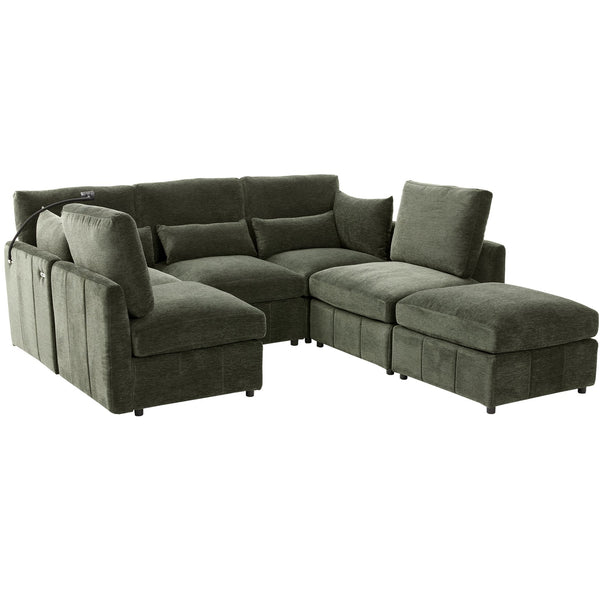 English Elm Modern Modular Sectional Sofa With Usb Ports, Movable Ottoman, And Pillows – Perfect For Living Rooms! N719S002050F