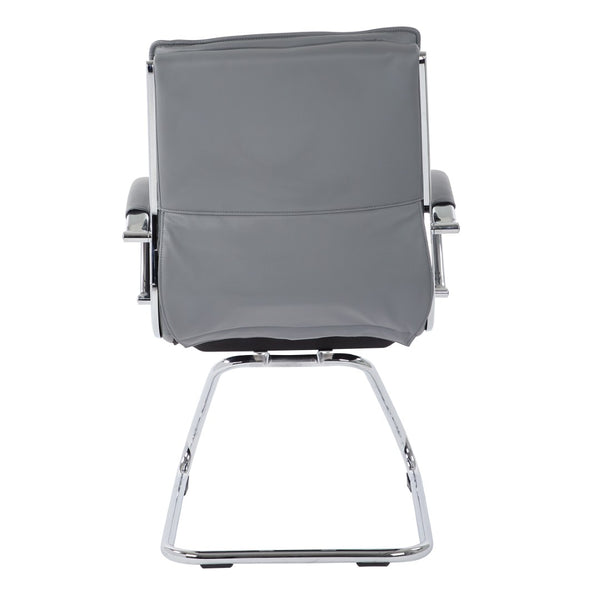 OSP Home Furnishings Guest Faux Leather Office Chair with Chrome Sled Base and Ergonomic Lumbar Support Charcoal SPX23595C-U42