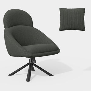 English Elm Modern Swivel Accent Chair with Adjustable Headrest, Oversized Corduroy Upholstered Rocking Recliner for Living Room Dark Gray T3950P397485