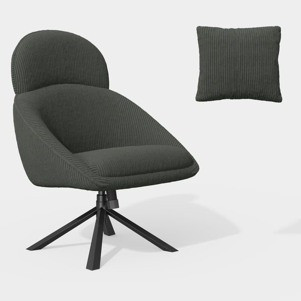 English Elm Modern Swivel Accent Chair with Adjustable Headrest, Oversized Corduroy Upholstered Rocking Recliner for Living Room Dark Gray T3950P397485