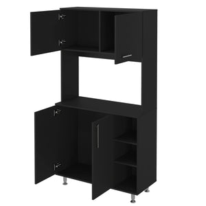 English Elm Colorado Pantry Cabinet with Hutch and Bottom Cabinet, Three Open Shelves, Spacious 37" Prep Surface Black 42 L x 21 W x 5 H B128S00134