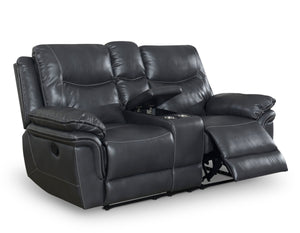 English Elm Steve Silver - Isabella Dark Gray Faux Leather Sofa & Loveseat Set with Manual Recline, Lift-Top Console Comfort B081S00170