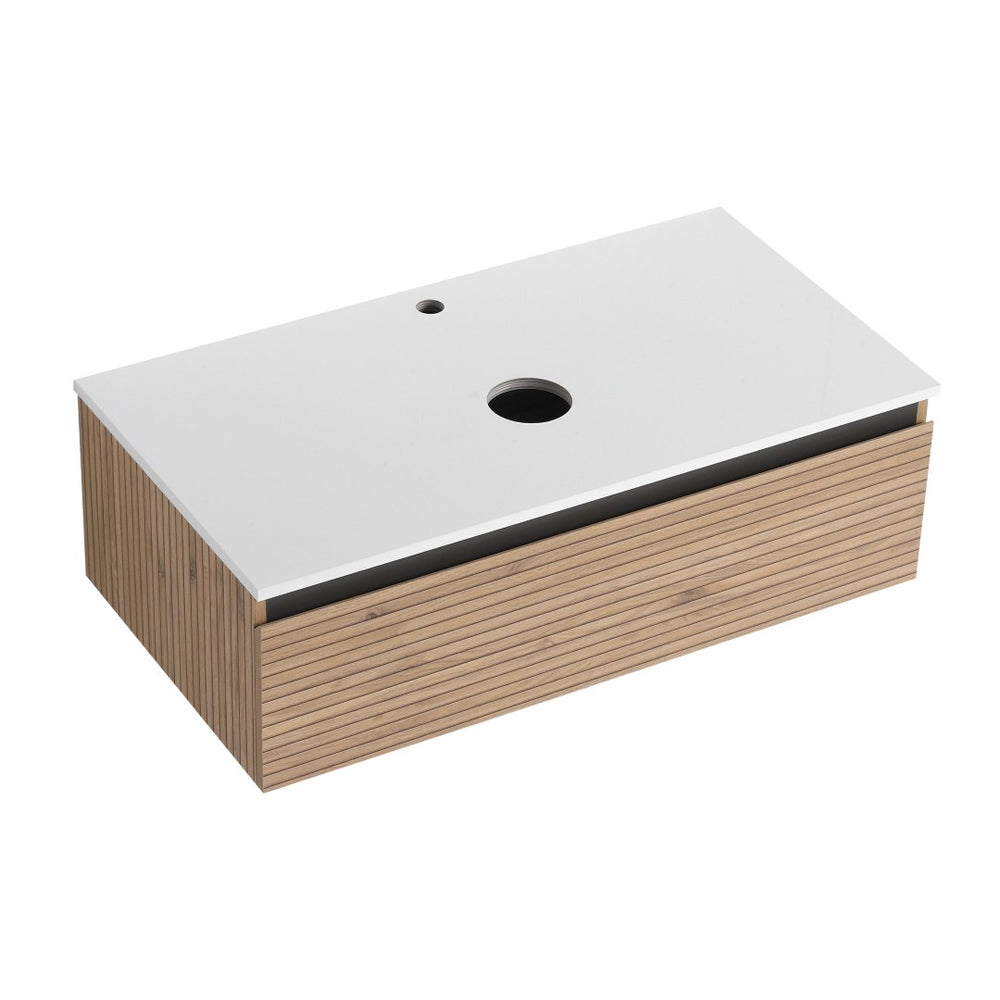 English Elm 36'' Floating Wall Mounted Bathroom Vanity Plywood Build with Soft Close Drawer W999P285411