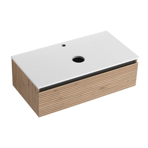 English Elm 36'' Floating Wall Mounted Bathroom Vanity Plywood Build with Soft Close Drawer W999P285411