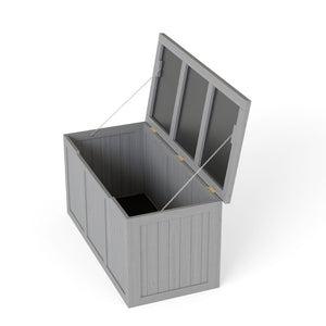 English Elm 67 Gallon Solid Wood Outdoor Deck Box with Seat and Tabletop for Patio Storage W2640P327221