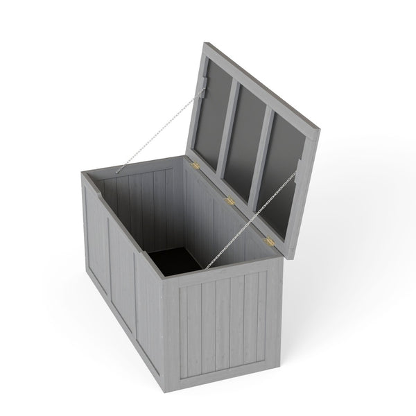 English Elm 67 Gallon Solid Wood Outdoor Deck Box with Seat and Tabletop for Patio Storage W2640P327221