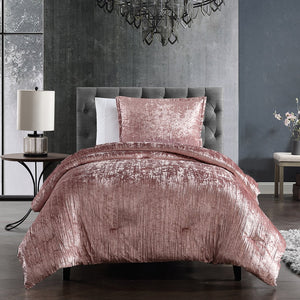 English Elm Turin Crinkle Velvet 2-Piece Comforter Set Twin with Coordinating Sham, Brushed Polyester Backing, Textured Luxury Blush B340P341986