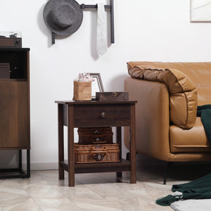 English Elm HOMCOM Farmhouse End Table with Drawer and Open Shelf for Small Spaces Sturdy MDF Accent Table Bronze W2225P249997