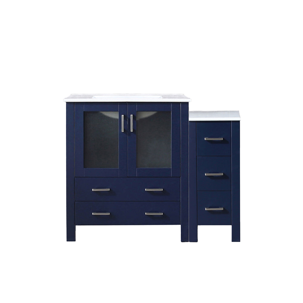 English Elm Navy Single Bath Vanity 42" W x 18.25" D with Side Cabinet, White Ceramic Top, Soft-Close Storage Durable B2731S00968