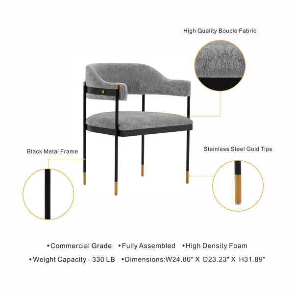 English Elm Lia Metal Chenille Armchair with Brushed Gold Accents, Floating Back Design, Luxurious Comfort Grey B365P397747