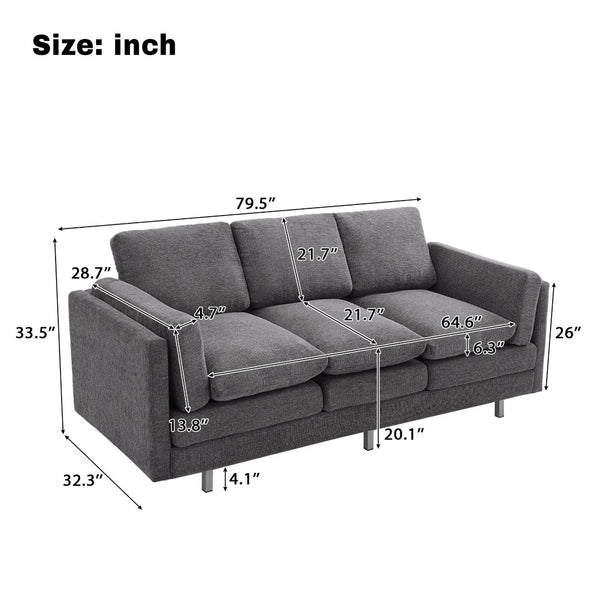 English Elm Modern Three Seat Chenille Sofa with Pocket Spring Cushions for Living Rooms Grey N763P351754E