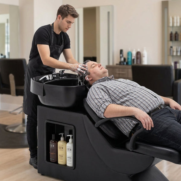 English Elm Shampoo Bowl Chair Set with Abs Basin Pu Leather Seat and Built in Side Storage W1422P453658