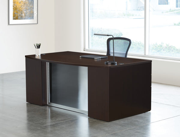 OSP Home Furnishings Napa Bow Front Executive Desk with Modesty Panel for Modern Office Workspaces Espresso NAPESP-TYP201G