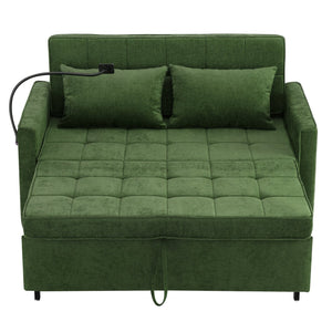 English Elm 56.9" Loveseat Sofa Bed with Chenille Upholstery, USB Ports, Phone Holder, Side Pockets, Reclining Backrest Green N719P208853F