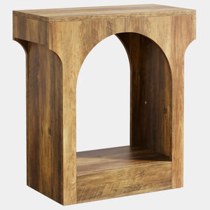 English Elm Modern Two Tier End Table Black Metal Frame Wood Grain Surface for Living Room T3971P451640