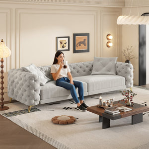 English Elm 97.6" Oversized Velvet Chesterfield Sleeper Sofa Floral Tufted Roll Arm Living Room Couch Light Grey W1885S00203