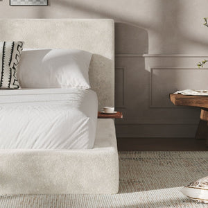 English Elm Airframe King Upholstered Bed Chenille Cloud Cushion Sliding Shelf Low Profile W1820P465973