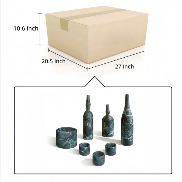English Elm Diamond Green marble 7-piece luxury living room accessory set — genuine natural stone vases & holders W1696P262947