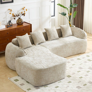 English Elm Beige Chenille L-shaped Sectional Sofa with Chaise Deep Seating and Curved Armrests Light Khaki W3612S00029