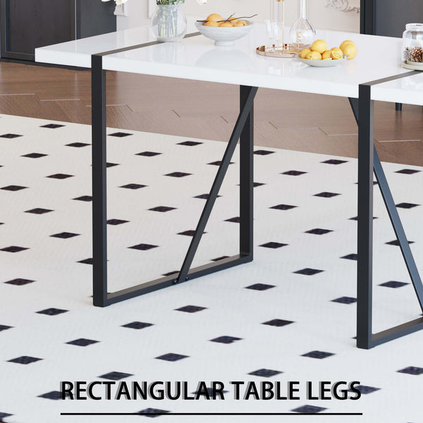 English Elm 55 Modern 4-Person MDF Dining Table Set with Sturdy Black Metal Legs and Padded PU Chairs for Families Beige+Grey,White W2189S00732