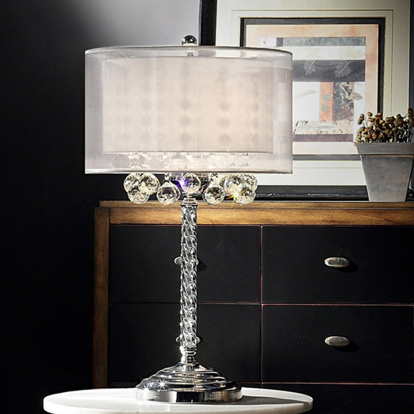 English Elm 30" Moiselle Table Lamp With Silver Chrome & Crystal Accents, Elegant Dual Drum Shade For Glamour B072116228