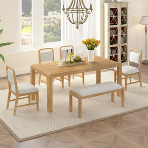 English Elm Trexm Rustic Oak Extendable Dining Set with Upholstered Chairs Bench Seats 6 Natural ST000154AAN