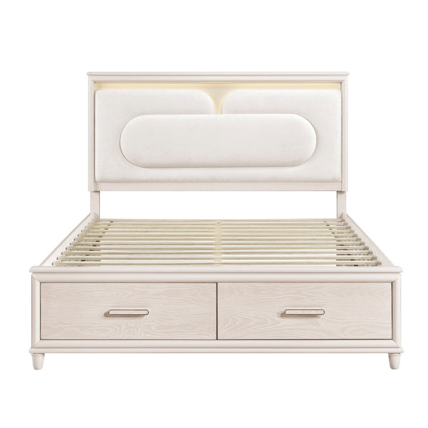English Elm Modern Queen Platform Bed Chenille Headboard Led Lighting Footboard Storage Drawers B011S02158