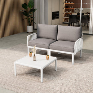 English Elm Christopher Knight Home® - 3 Piece Patio Conversation Set with Deep Seating Loveseat and Square Glass Coffee Table, Waterproof Cushions, Modern Outdoor Patio Furniture for Porch and Balcony (Seats 2, Heavy-Duty 400lb Capacity) White+gray N780P199459W