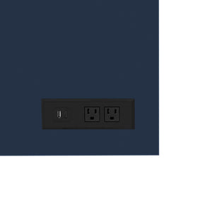 English Elm U_style 59 Inch Sideboard Buffet with Built in Power Outlets Open Cubbies Metal Accents Navy Blue N711P347407V